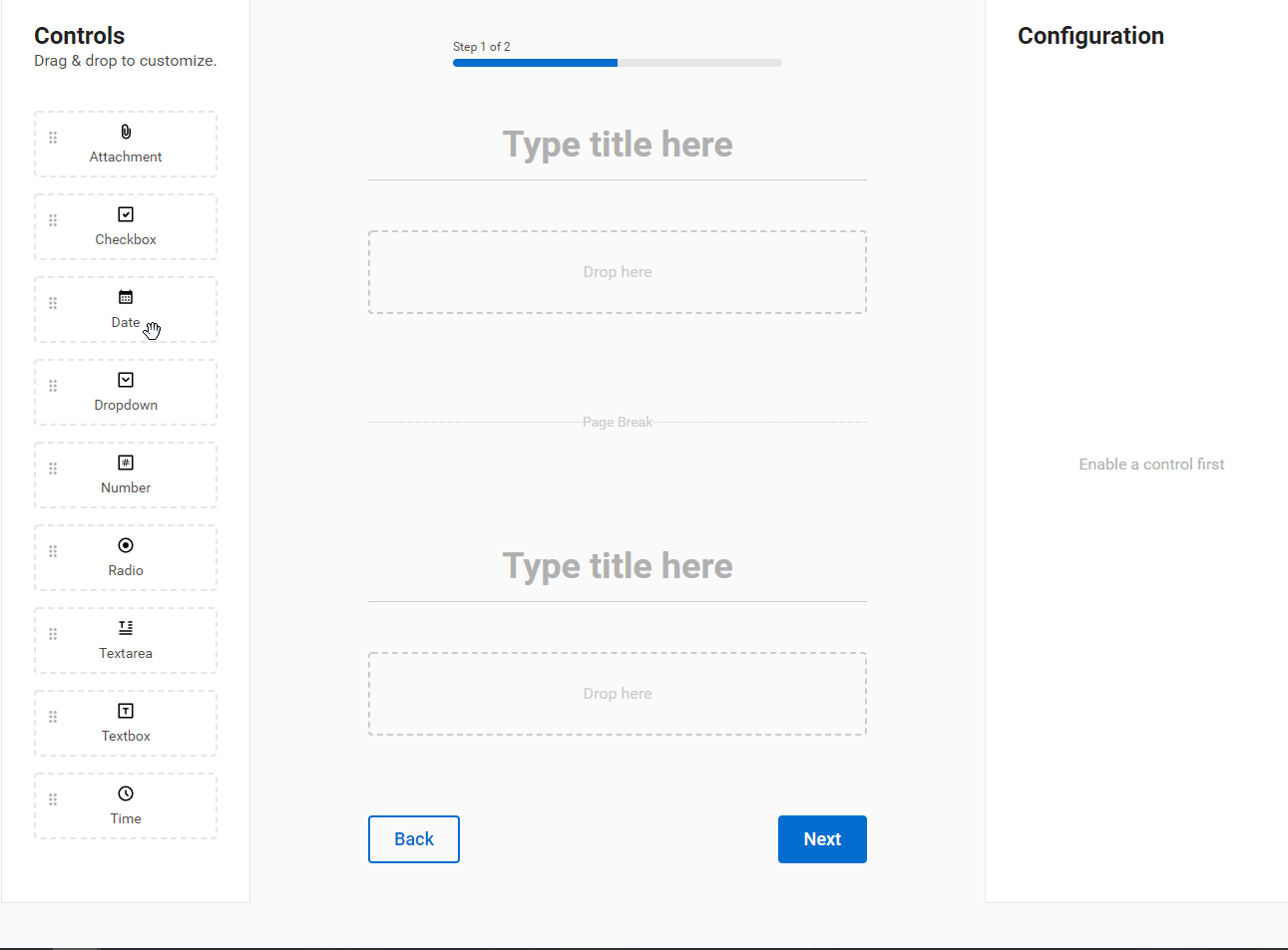 Customer portal drag and drop ticket service creator.
